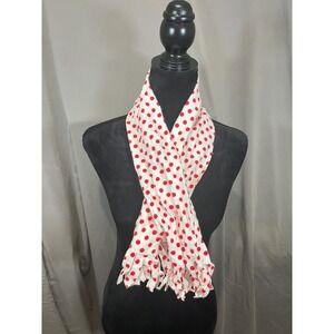 Red Polka Dot White Fringed‎ Scarf Lightweight Soft Jersey Style Wrap Accessory